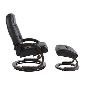 FAUX BLACK LEATHER RECLINER W/OTTOM...
