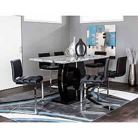 DYANE FAUX MARBLE & BLACK W/4 CHAIRS