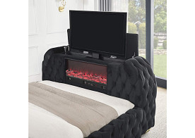 KING NATALIA BLACK FAUX FUR TV/FIREPLACE BEDSET