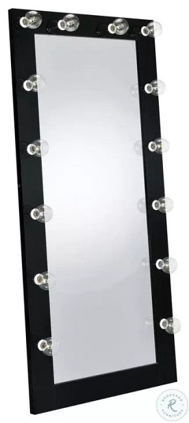 BLK HIGH GLOSS FLOOR MIRROR W/LIGHTS