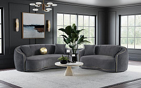2PC BROOKSIDE DARK GREY VELVET SOFA & LOVE