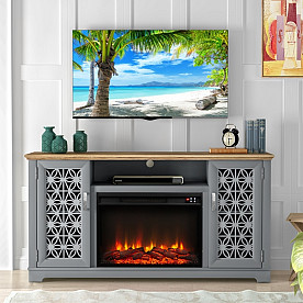 3-PC NATIVE PINE 65" WALL UNIT W/FIREPLACE